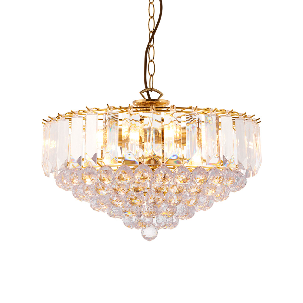Brass six light with acrylic spheres and rods
