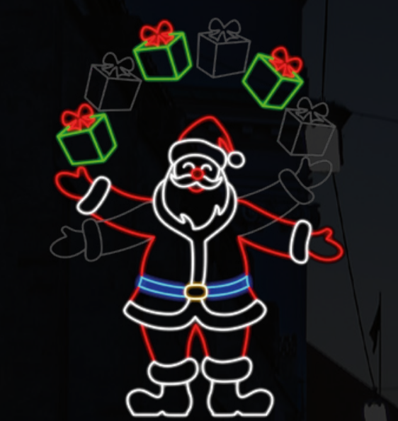 Santa Juggle Gifts LED Rope Light Sign
