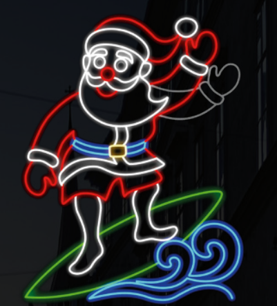 Santa on Surfboard LED Rope Light Sign