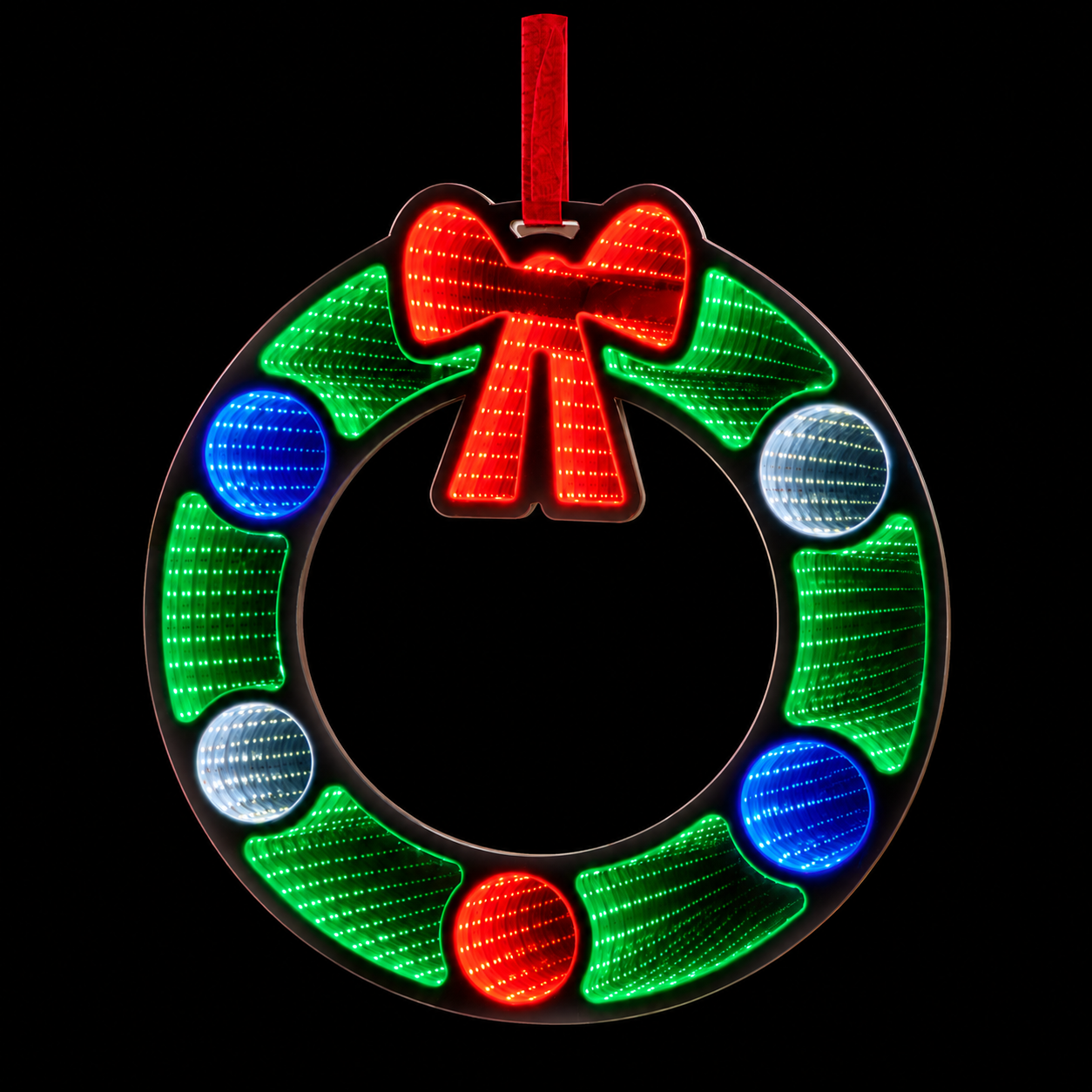 60cm Hanging Wreath with Bow Inifinity Mirror