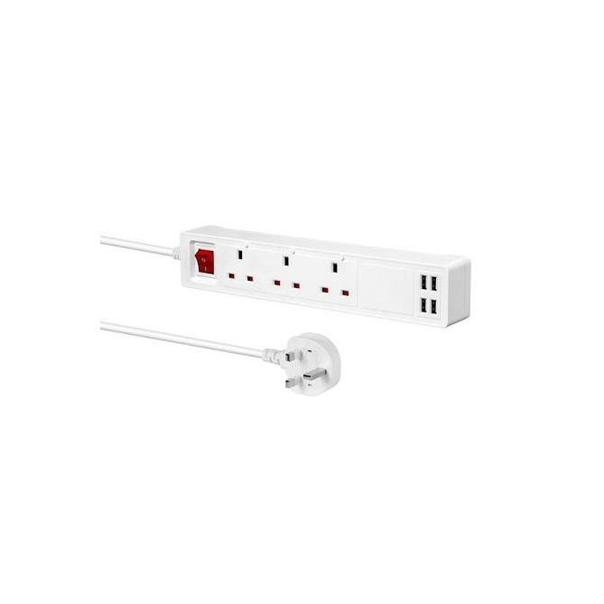 3 Gang 1.2m Smart Extension Lead with 4 USB-A Charging Ports