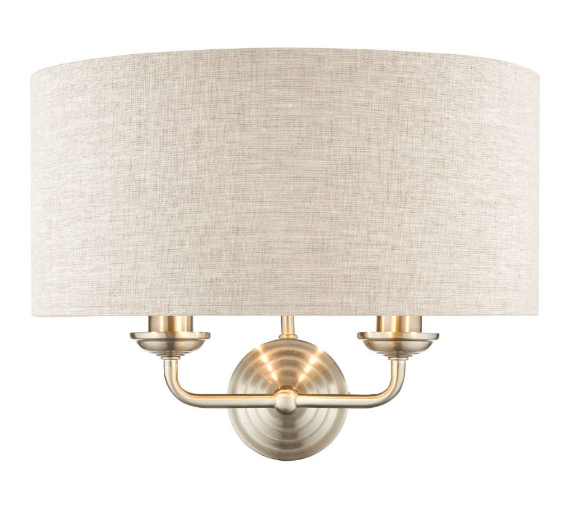 Sorrento 2lt Wall Light Satin  Nickel and Natural