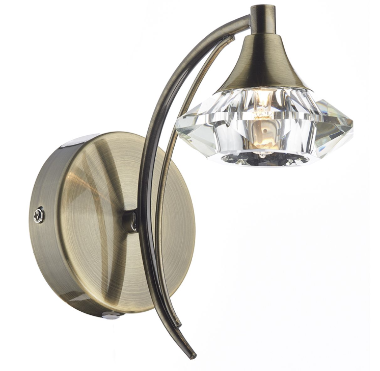 Luther Single Wall Bracket A/BRASS + Crystal Glass
