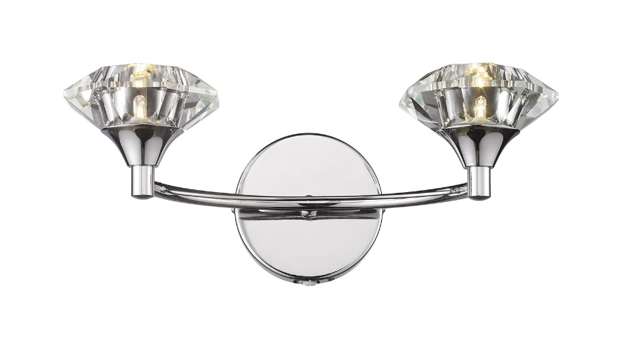 Luther Twin Crystal Pol. Chrome Wall Light