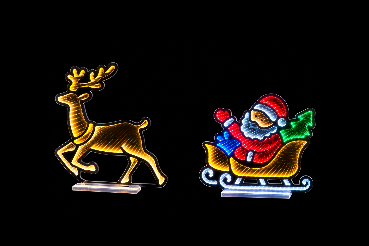 60cm Santa in Sleigh with Reindeer Infinity Mirror
