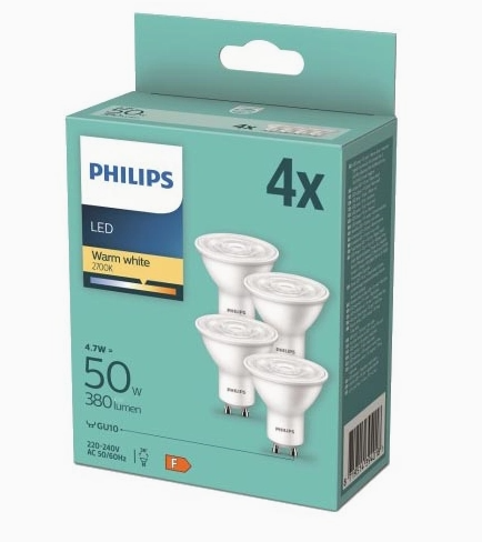 PHILIPS LED 4.7W (50W) GU10 WW 36D 345LM (4-PACK)