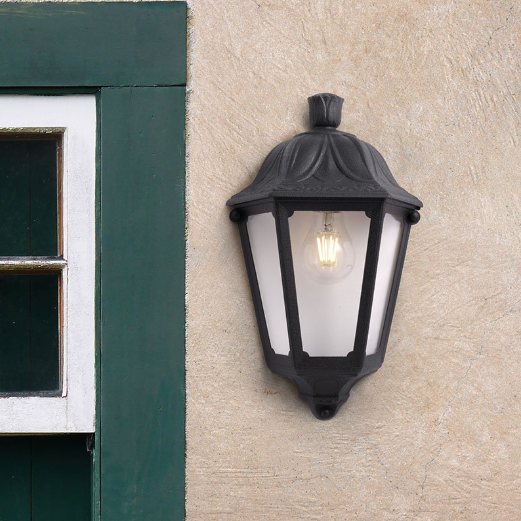 Iesse Black Three Panel Half Lantern 350mm