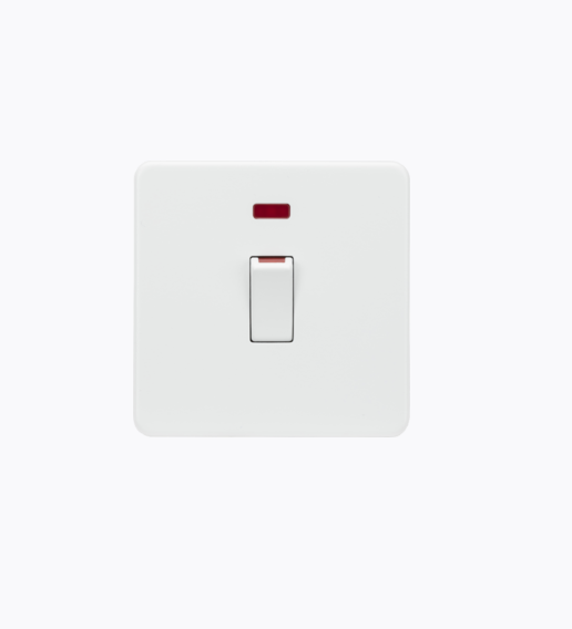 Screwless 45A 1G DP Switch + Neon - Matt White