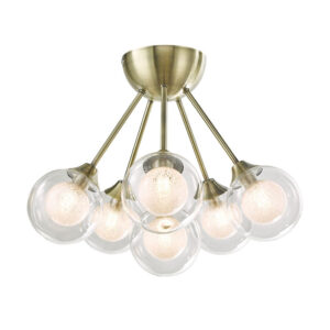 Acqua IP44 six light antique brass semi flush