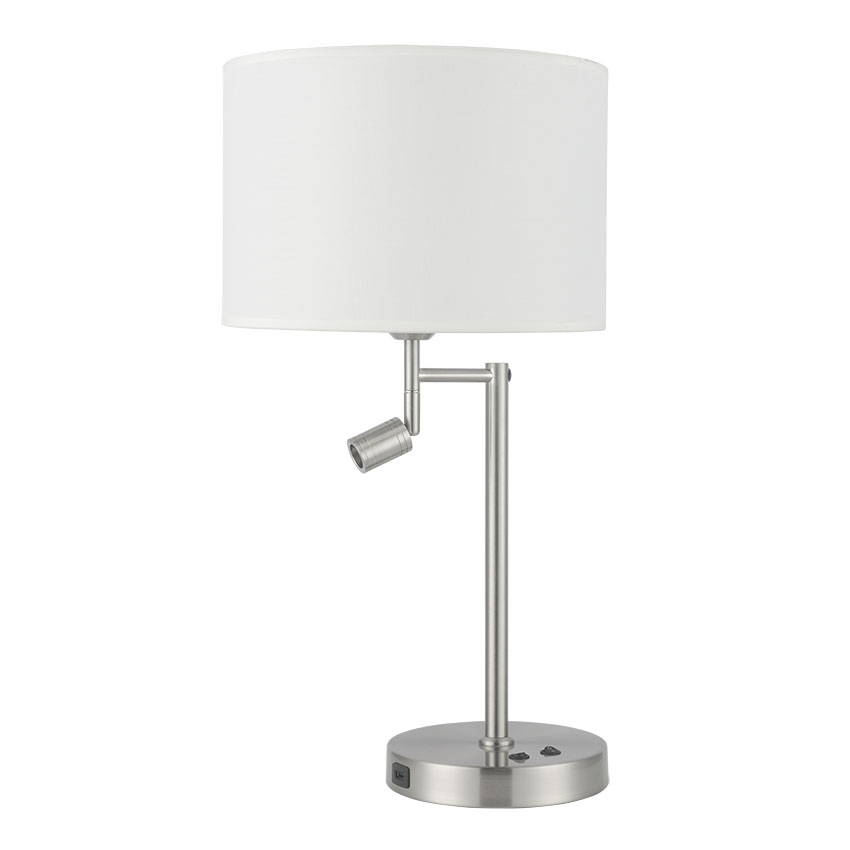 Ashley Table Lamp Satin Nickle c/w White Shade