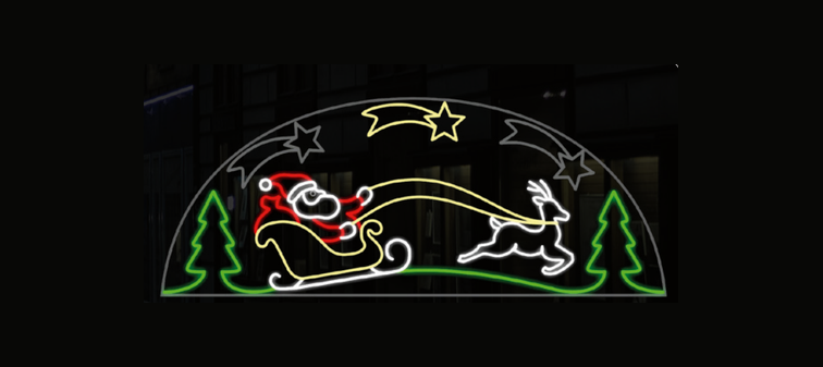 Santa Sledge with Comets LED Rope Light Sign