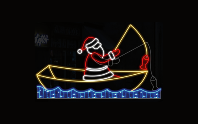 Santa Fishing Boat LED Rope Light Sign